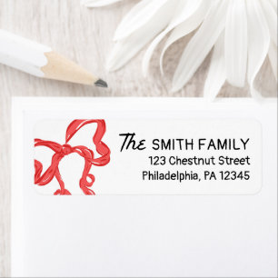 Hand Drawn Holiday Red Bow Return Address Return Address Label