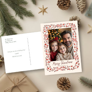 Hand Drawn Holiday Wreath & Bows Photo Postcard