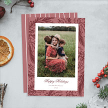 Hand Drawn Holly Background Photo Holiday Card