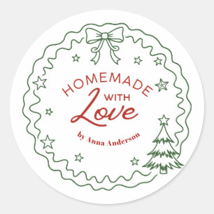 Hand Drawn Homemade With Love Christmas Bakery Classic Round Sticker