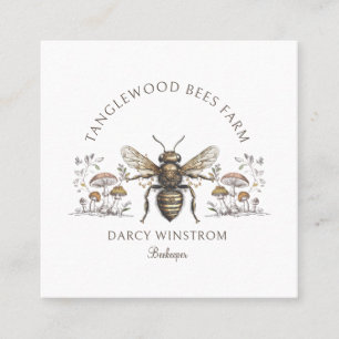 Hand Drawn Honey Bee Beekeeper Apiary Floral Squar Square Business Card