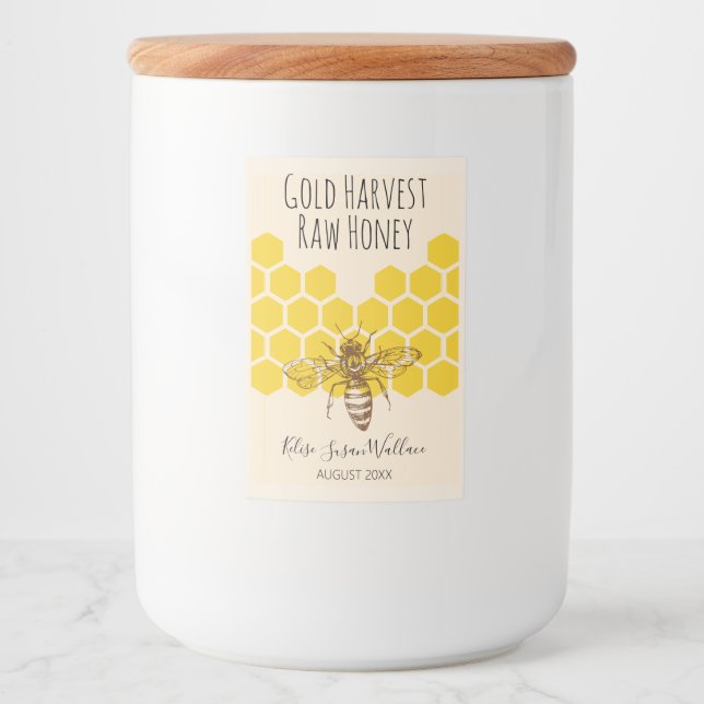 Hand-Drawn Honey Bee Beekeeper Signature Food Label (Front)