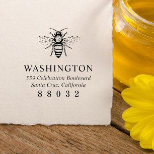 Hand-drawn Honey Bee Family Name & Return Address Rubber Stamp