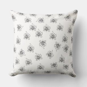 Hand Drawn Honey Bees (B&W) Cushion