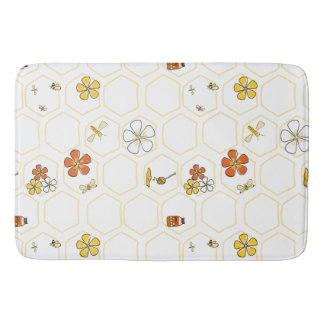 Hand-Drawn Honeycomb and Bumblebee  Bath Mat