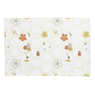Hand-Drawn Honeycomb and Bumblebee  Pillowcase