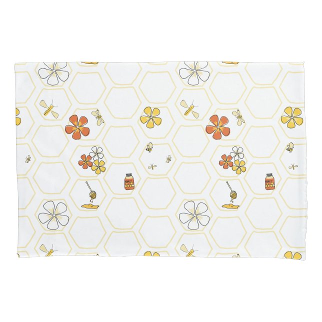 Hand-Drawn Honeycomb and Bumblebee  Pillowcase (Front)