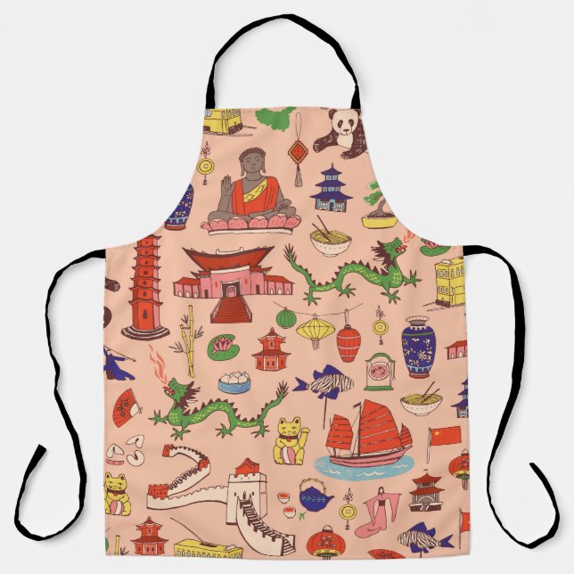 Hand-drawn Hong Kong motifs: seamless pattern Apron (Front)