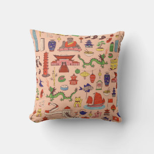 Hand-drawn Hong Kong motifs: seamless pattern Cushion