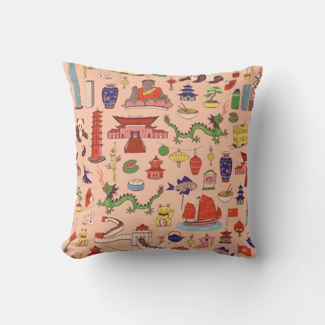 Hand-drawn Hong Kong motifs: seamless pattern Cushion (Front)