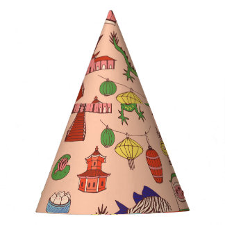 Hand-drawn Hong Kong motifs: seamless pattern Party Hat