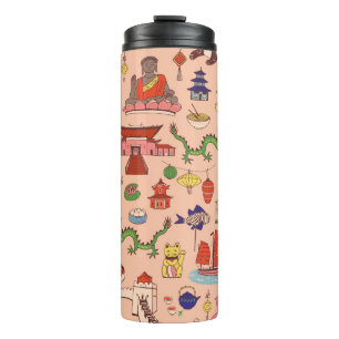 Hand-drawn Hong Kong motifs: seamless pattern Thermal Tumbler