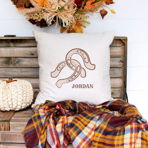 Hand-Drawn Horseshoes Neutral Rustic Western Cushion