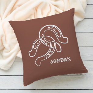 Hand-Drawn Horseshoes Rustic Brown Western Cushion
