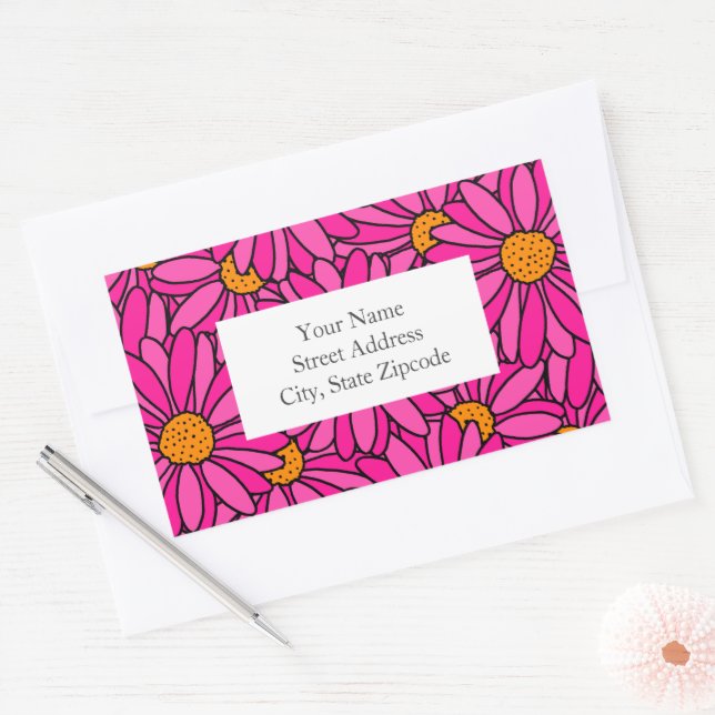 Hand Drawn Hot Pink & Orange Daisies Labels (Envelope)