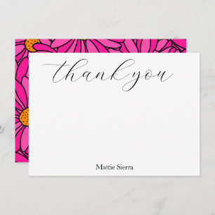 Hand Drawn Hot Pink & Orange Daisy Pattern Thank You Card