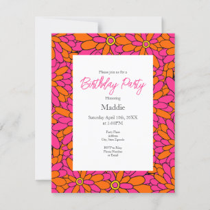 Hand Drawn Hot Pink Orange Zinnia Abstract Pattern Invitation