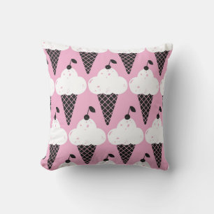 Hand drawn ice cream seamless pattern. Vintage sty Cushion