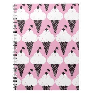 Hand drawn ice cream seamless pattern. Vintage sty Notebook