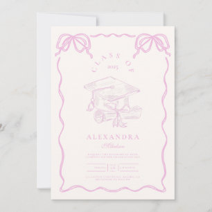 Hand Drawn Illustrated Pink Graduation Party Invitation
