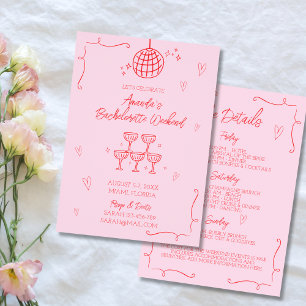 Hand Drawn Illustrated Pink & Red Bachelorette Invitation