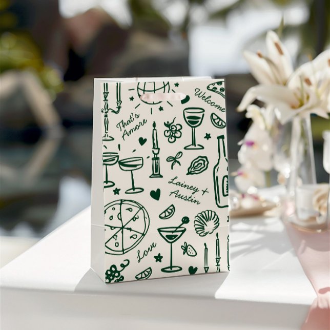 Hand-Drawn Illustrated Wedding Welcome Gift Bags (Hand-Drawn Illustrated Wedding Welcome Gift Bags)