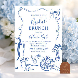 Hand-Drawn Illustration Bridal Brunch Invitation