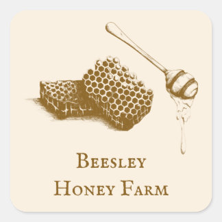 Hand drawn Illustration Honey Farm Beekeeper Square Sticker