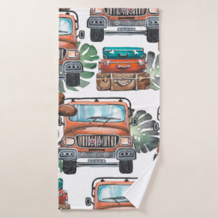 Hand drawn illustration. Watercolor seamless patte Bath Towel