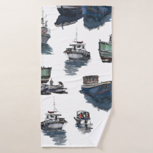Hand drawn illustration. Watercolor seamless patte Bath Towel
