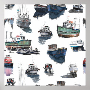 Hand drawn illustration. Watercolor seamless patte Poster
