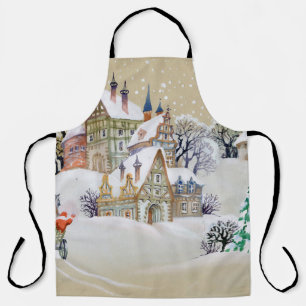 Hand drawn illustration with winter landscape and  apron