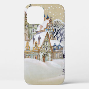 Hand drawn illustration with winter landscape and iPhone 12 case