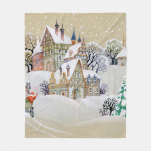 Hand drawn illustration with winter landscape and fleece blanket