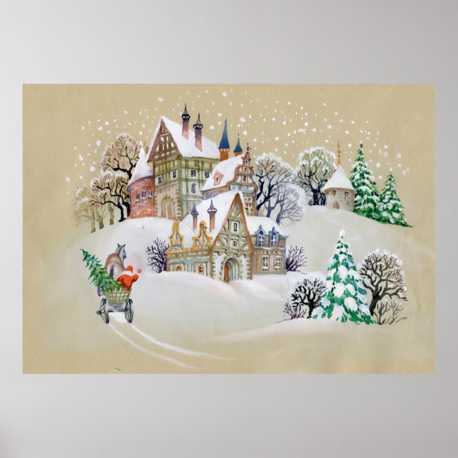 Hand drawn illustration with winter landscape and  poster (Front)