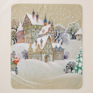 Hand drawn illustration with winter landscape and sherpa blanket