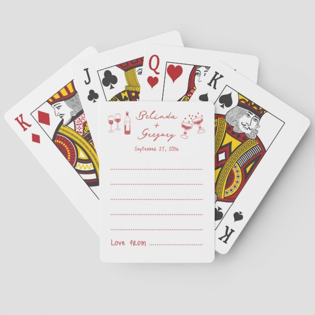 Hand Drawn Illustrations Doodle Wedding Guest Book Playing Cards (Back)