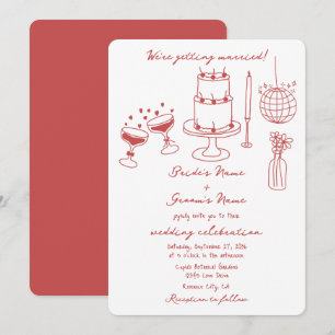 Hand Drawn Illustrations Doodles Maroon Wedding Invitation