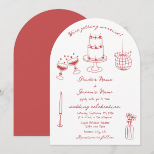 Hand Drawn Illustrations Doodles Maroon Wedding Invitation