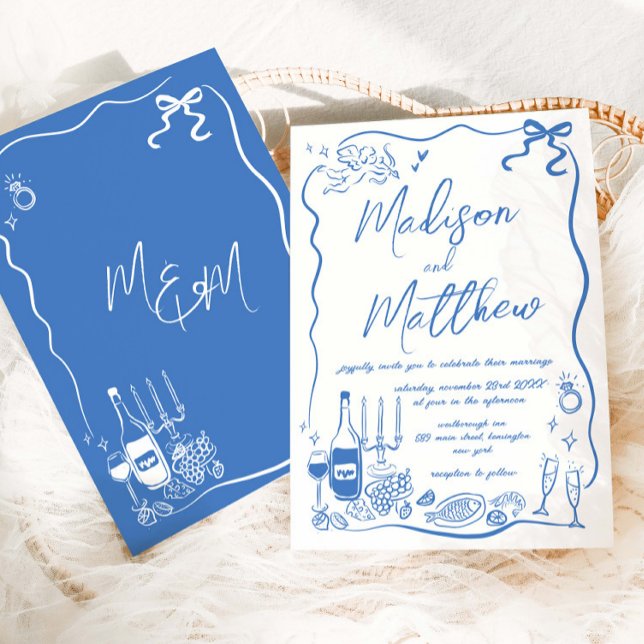 Hand Drawn Illustrations Doodles Wedding  Invitation (Creator Uploaded)