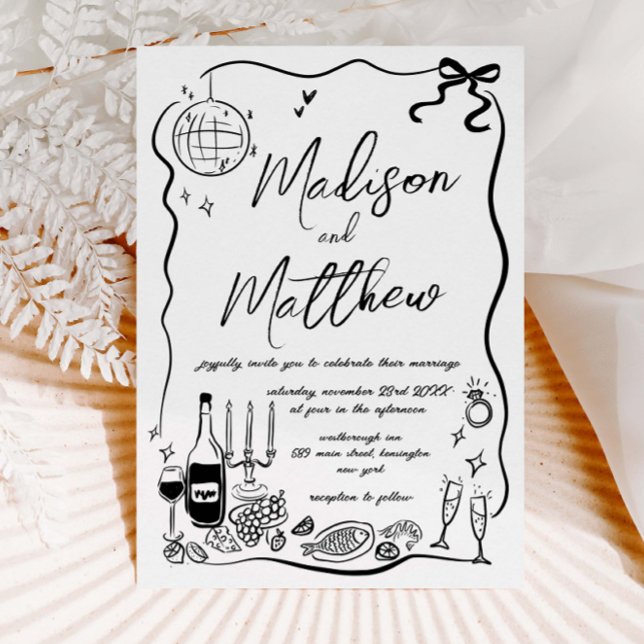 Hand Drawn Illustrations Doodles Wedding Party Invitation (Creator Uploaded)