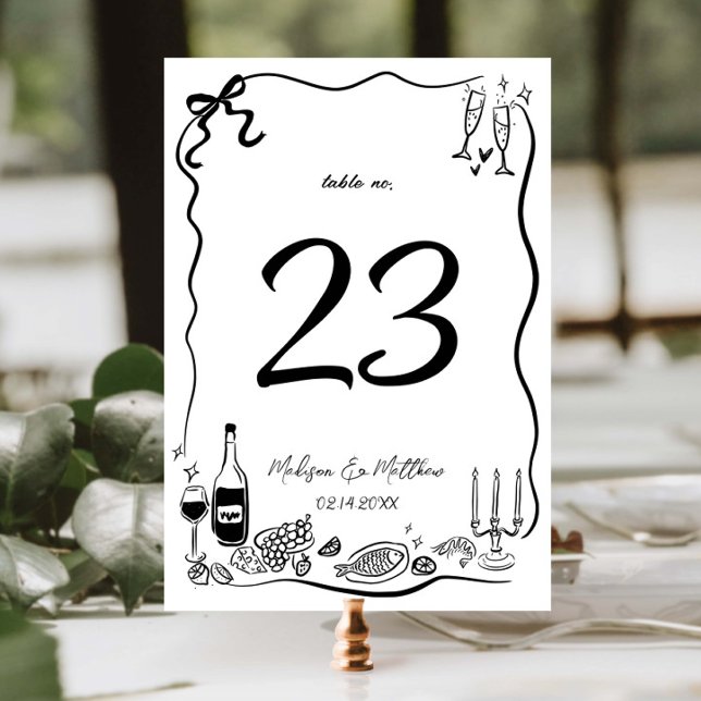 Hand Drawn Illustrations Doodles Wedding Party Table Number (Creator Uploaded)
