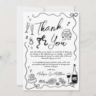 Hand Drawn Illustrations Quirky Doodles Wedding  Thank You Card