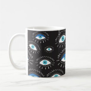 Hand drawn indian aztec tribal eye with feathers f coffee mug