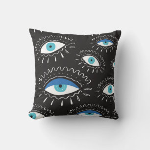 Hand drawn indian aztec tribal eye with feathers f cushion