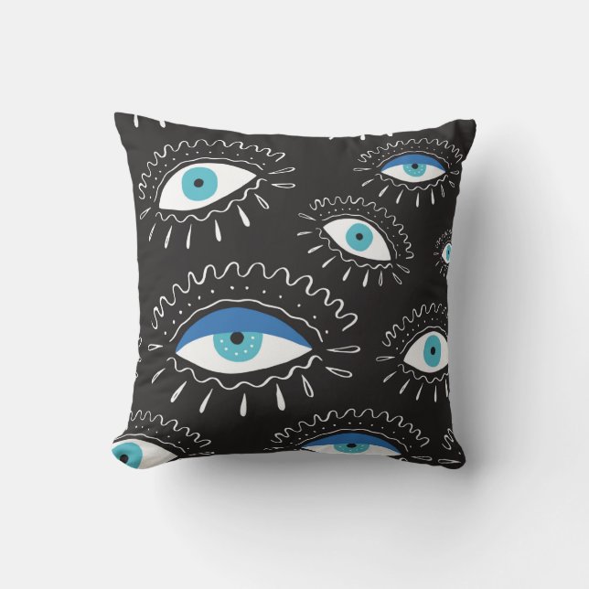 Hand drawn indian aztec tribal eye with feathers f cushion (Front)