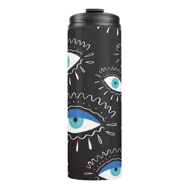 Hand drawn indian aztec tribal eye with feathers f thermal tumbler (Front)