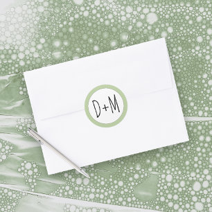 Hand drawn initials typography sage green wedding classic round sticker
