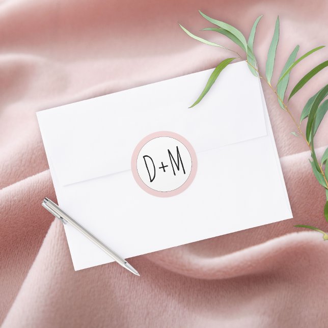 Hand drawn initials typography sblush pink wedding classic round sticker (Creator Uploaded)