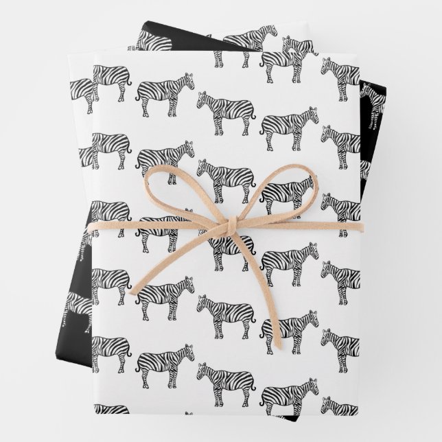 Hand-Drawn Ink Zebra Safari Zoo Animal Wildlife Wrapping Paper Sheet (In situ)